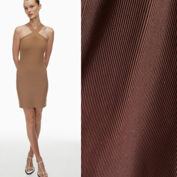 Aritzia Dresses & Skirts - Aritzia Babaton Sz XS Sculpt Knit Criss Cross Brown Mini Dress